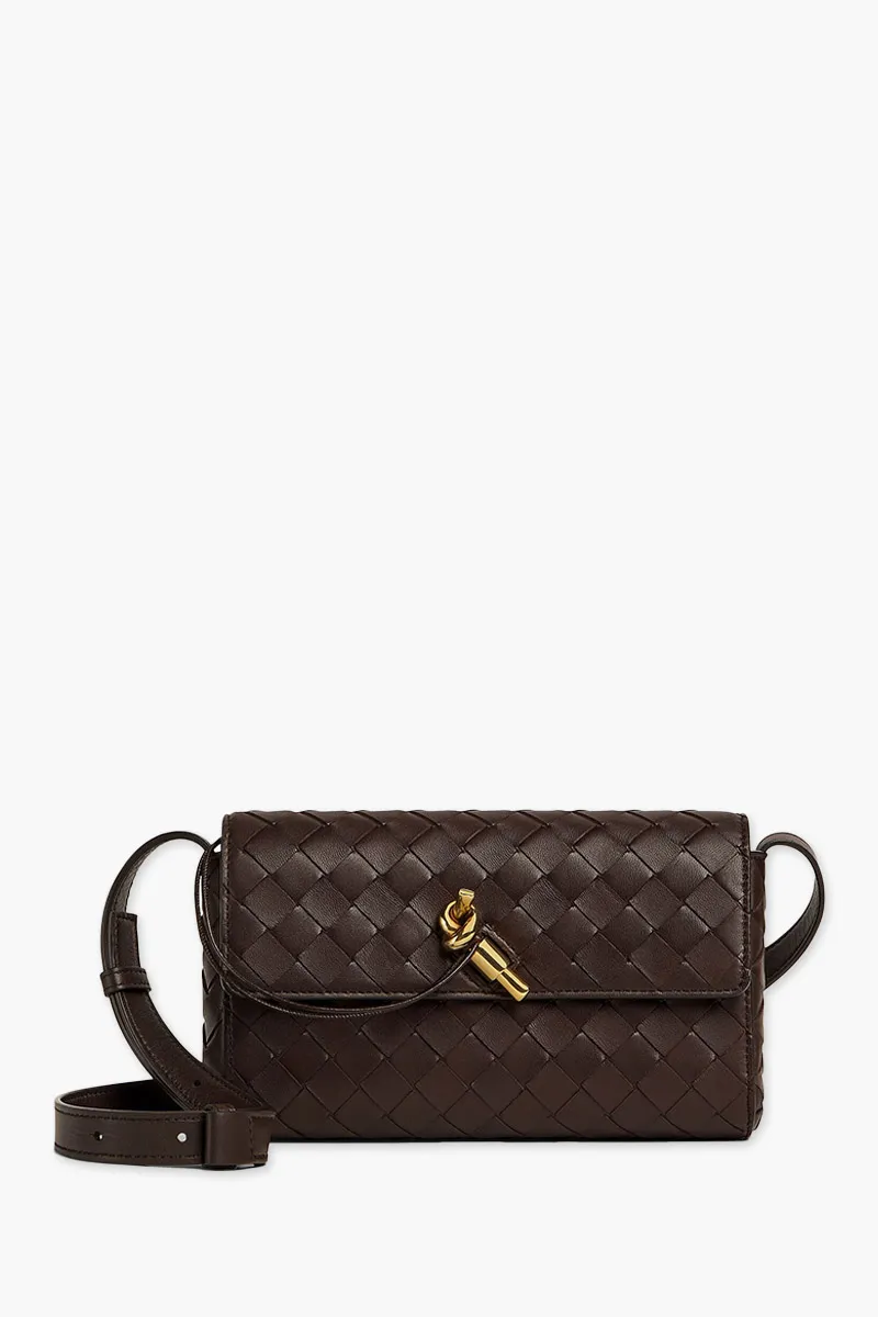 BOTTEGA VENETA Mini Andiamo Intrecciato Crossbody Bag in Fondant with Metallic Knot
