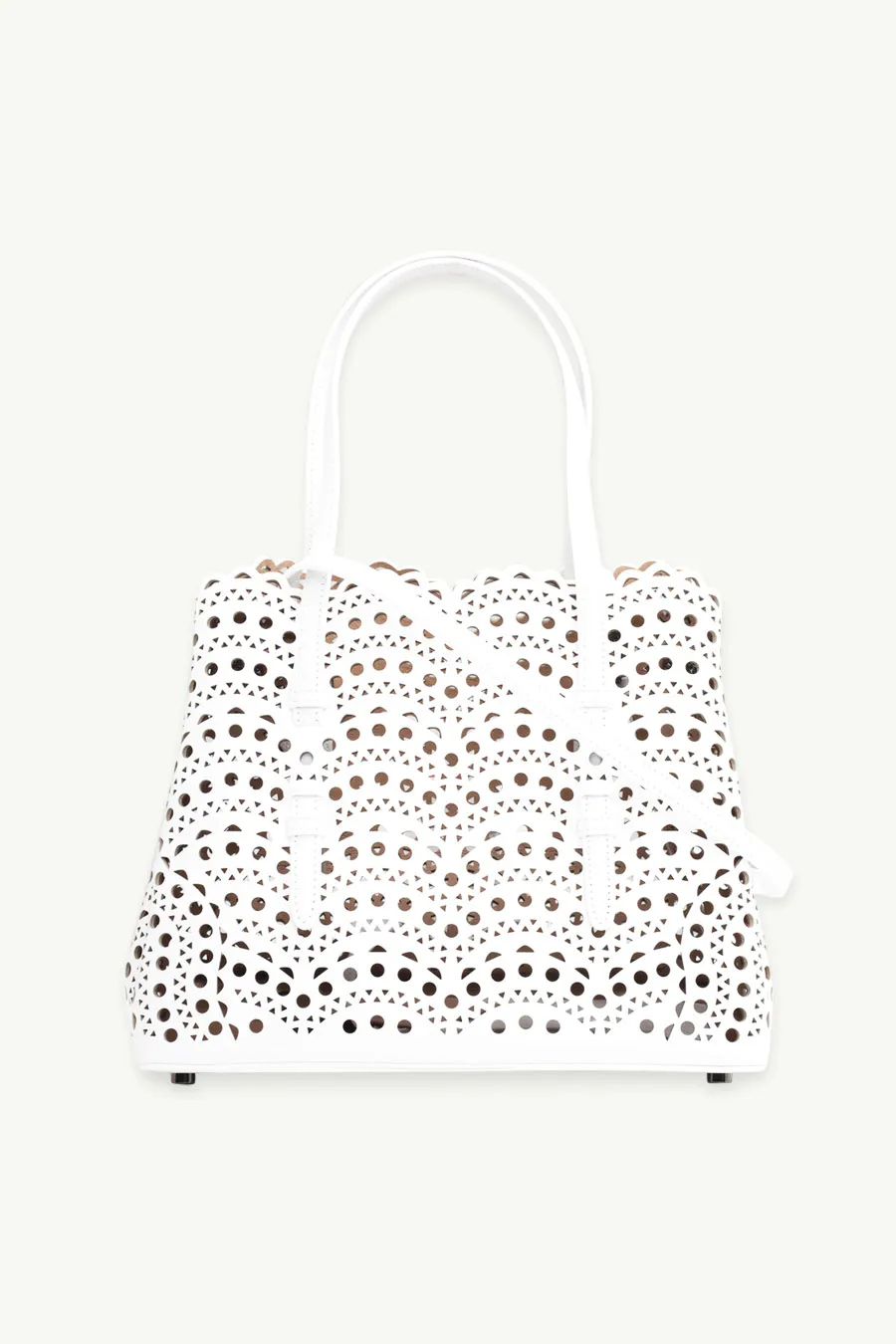 ALAIA Mina 25 Lasered Handbag in White with Inner Pouch