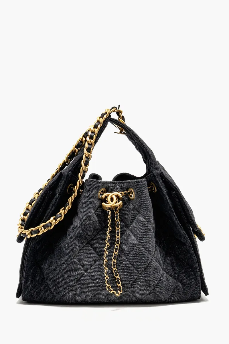 CHANEL 25 Small Bag in Black Washed Denim GHW
