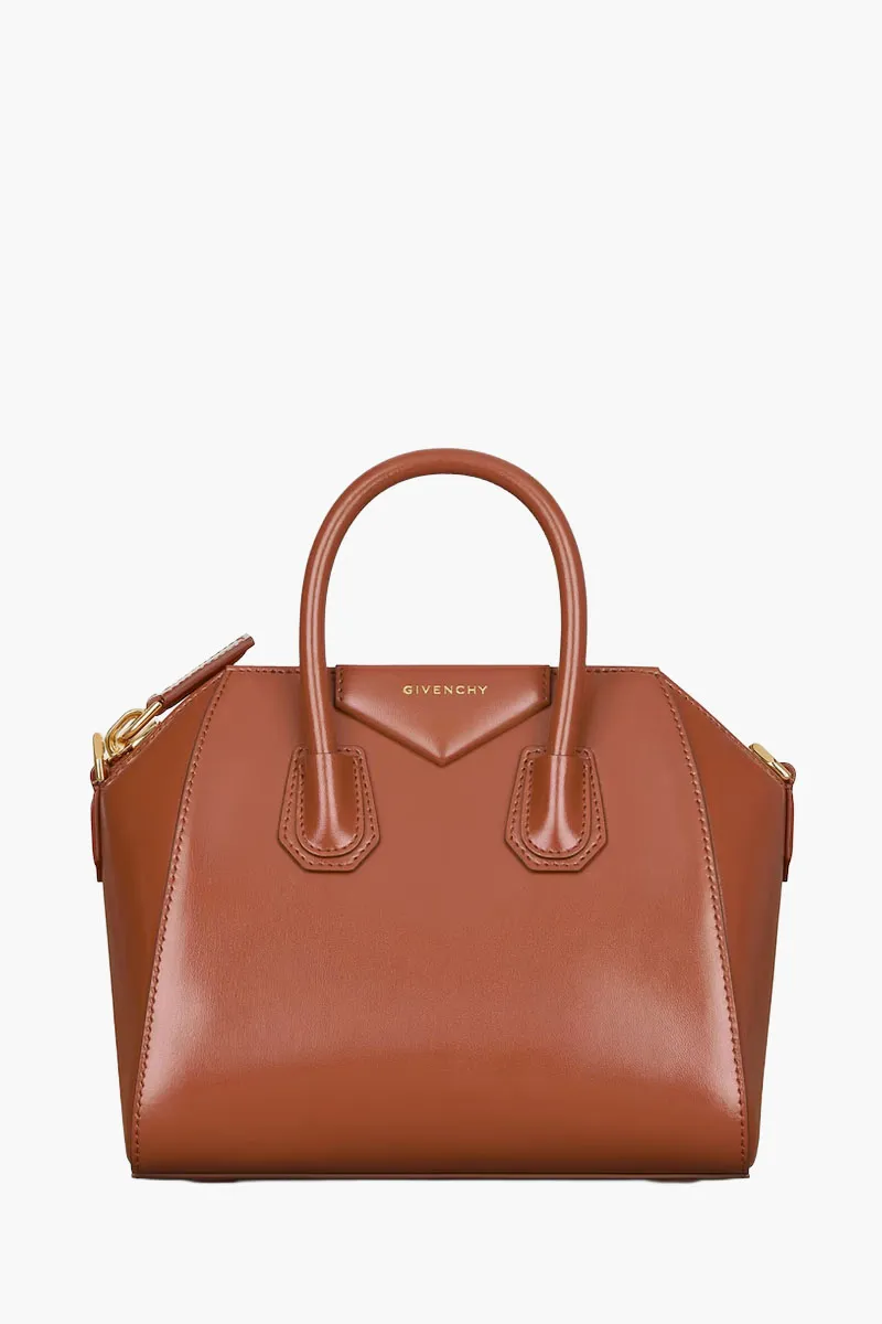 GIVENCHY Mini Antigona Shoulder Bag in Caramel Brown Box Calfskin Leather GHW