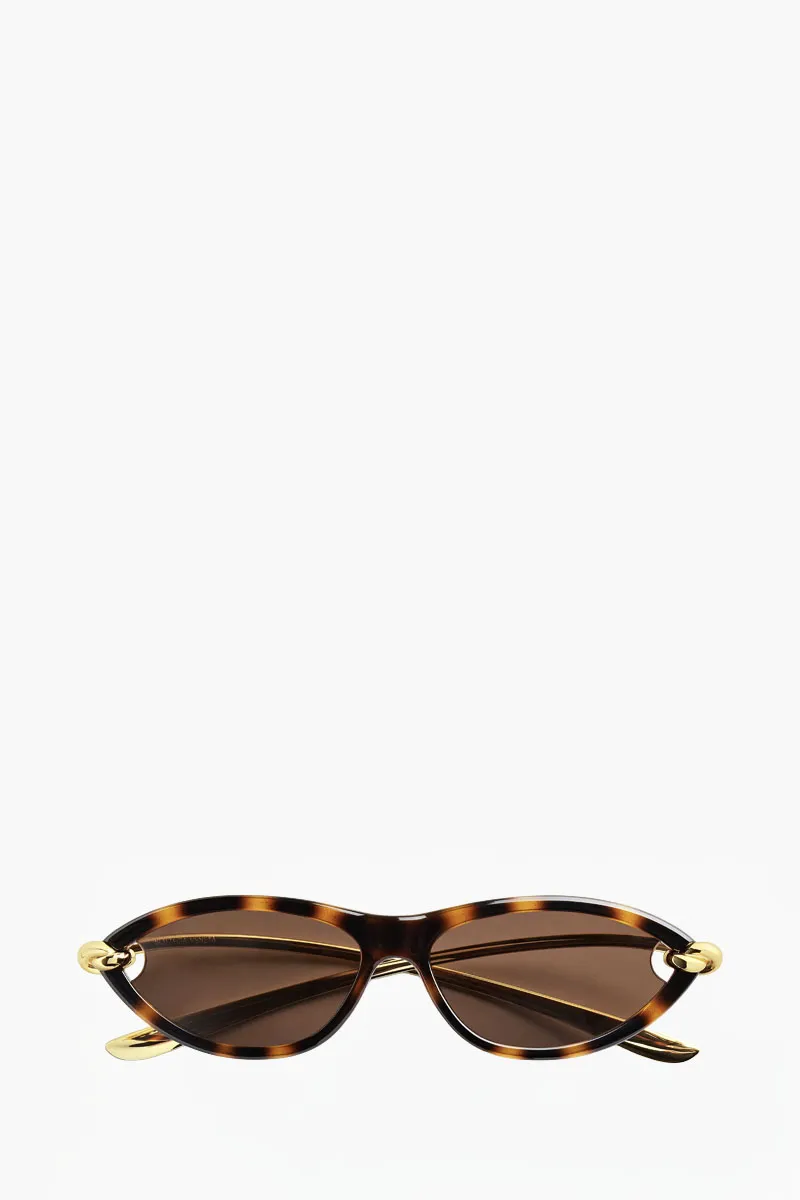 BOTTEGA VENETA Knot Cat Eye Sunglasses in Havana/Gold/Brown Acetate Metal