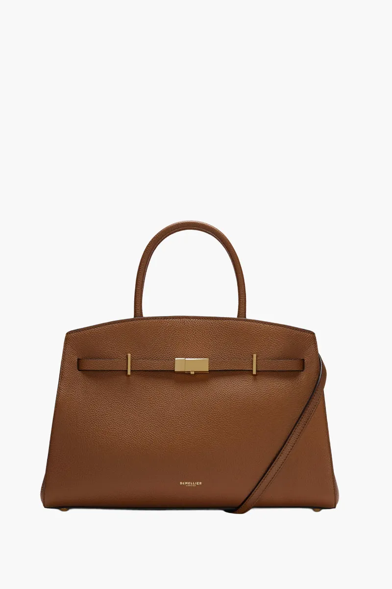 DEMELLIER The Midi Hudson Handbag in Tan Small Grain Leather