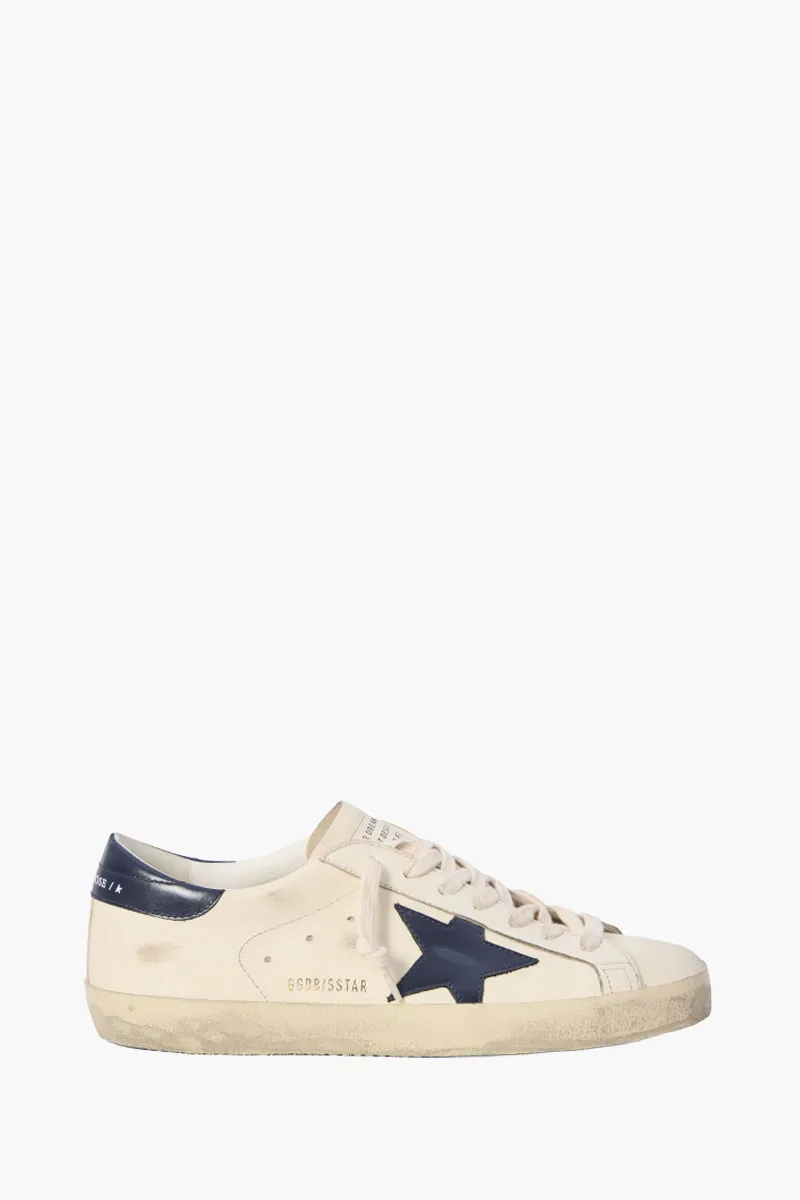 GOLDEN GOOSE Men Super-Star Lace-Up Sneakers in White/Black Calfskin