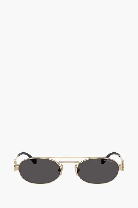 MIU MIU Oval Fullrim Sunglasses in Pale Gold/Dark Grey Metal