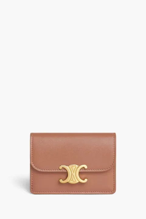 CELINE Card Holder With Flap Triomphe in Bronze Shiny Calfskin