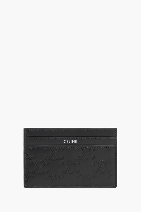 CELINE Medium Embossed Triomphe Card Holder in Black Calfskin