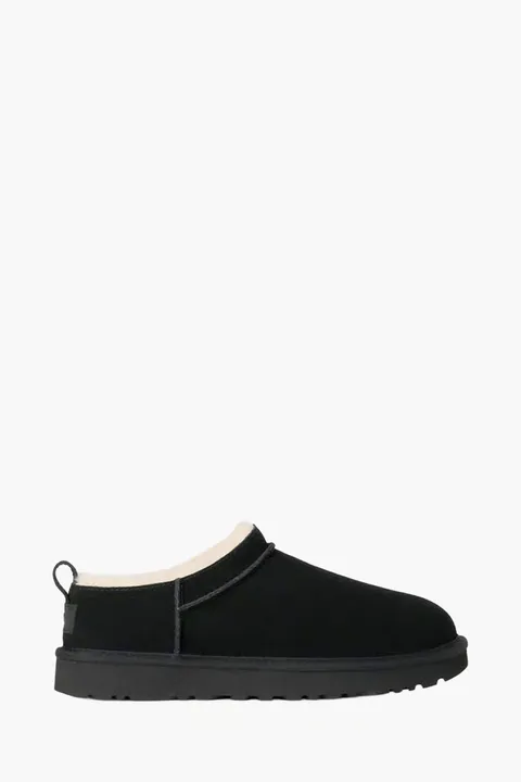 UGG Women Classic Micro Ankle Boots in Black Suede with Logo