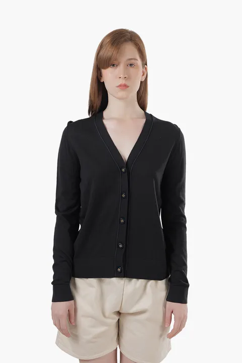 TORY BURCH Women Simone Cardigan in Black Wool and Silk