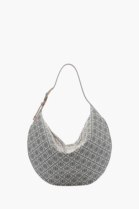 TORY BURCH T Monogram Balloon Shoulder Bag in Beige Fabric