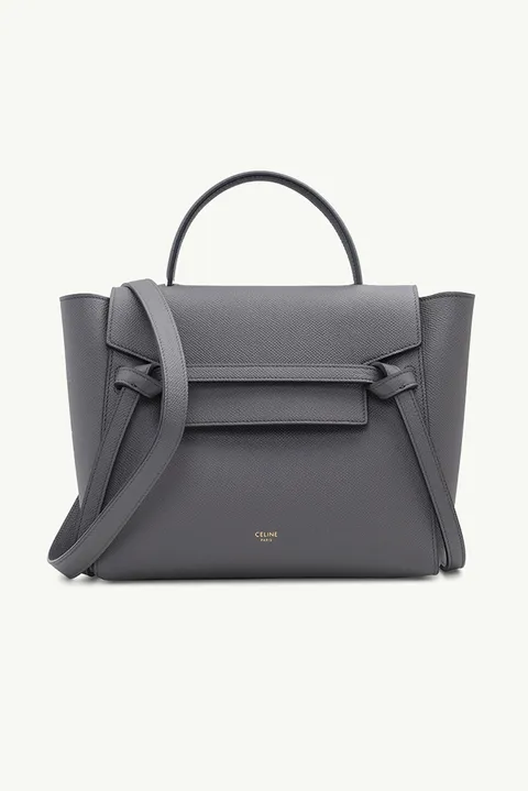 CELINE Micro Belt in Dark Grey Grained Leather