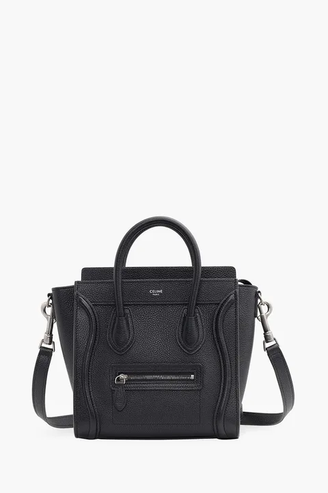 CELINE Nano Luggage Bag in Black Drummed Leather