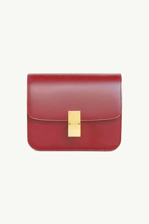 CELINE Teen Classic Box Shoulder Bag in Burgundy GHW
