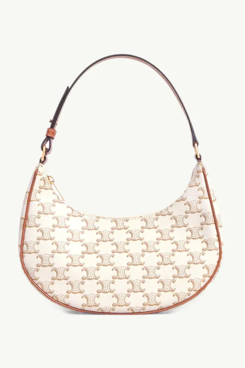 CELINE Ava Shoulder Bag in White/Tan Triomphe Canvas x Calfskin