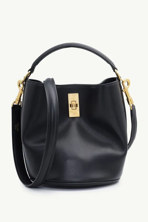 CELINE Teen Bucket 16 in Black Smooth Calfskin with Shoulder Strap