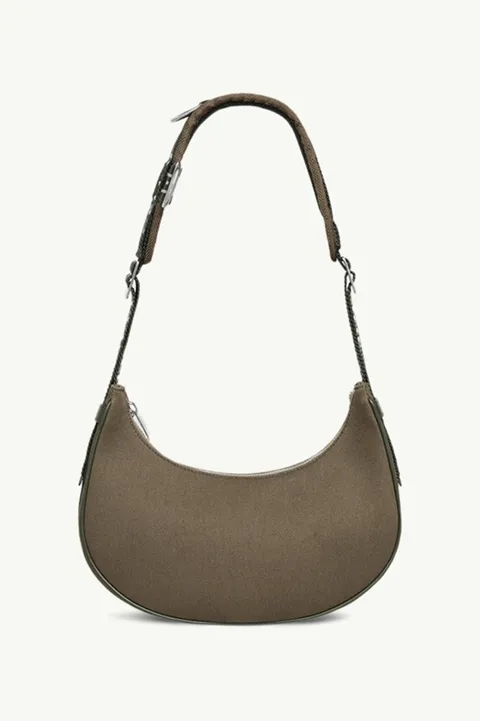 CELINE Medium Trekking Ava Shoulder Bag in Khaki Cotton Gabardine