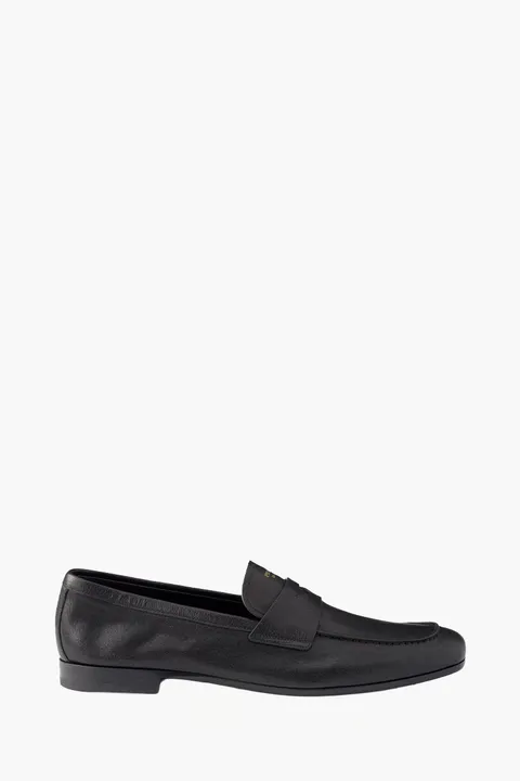 PRADA Men Logo On The Tongue Loafers in Black Leather