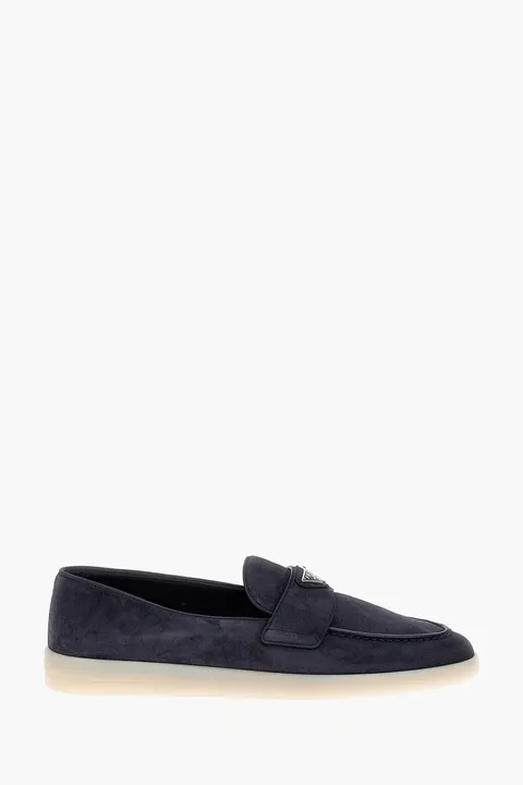 PRADA Men Round Toe Loafers in Navy Suede