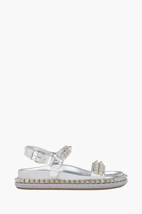 CHRISTIAN LOUBOUTIN Women Pyrabizz Sandals in Silver Laminated Nappa Leather
