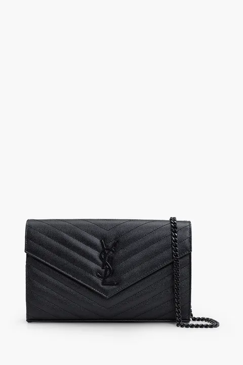 SAINT LAURENT Wallet on Chain 22.5cm in Black Caviar Leather BHW