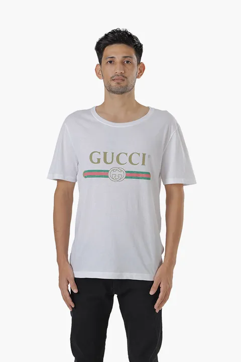 GUCCI Men Oversized Logo Print T-shirt in White