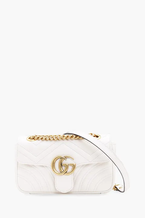GUCCI Mini GG Marmont Flap Shoulder Bag in White GHW