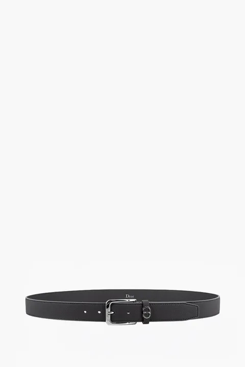 CHRISTIAN DIOR CD Icon Belt in Grey Grained Calfskin