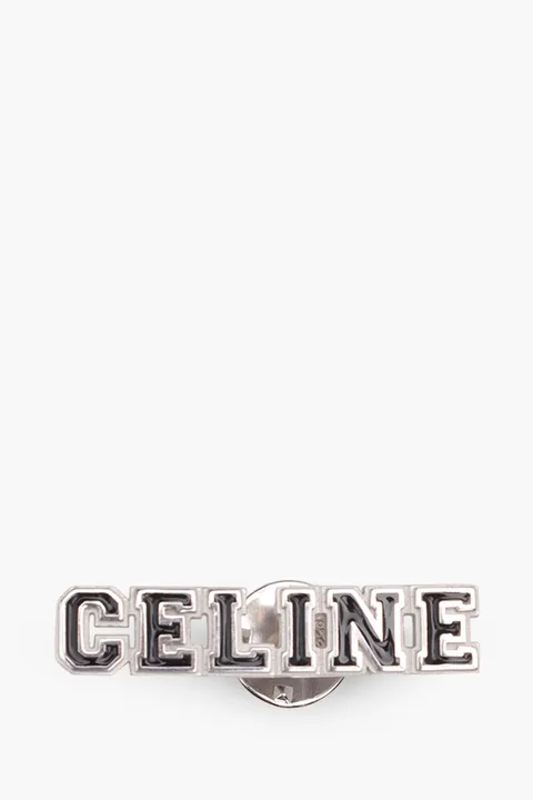 CELINE Logo Universe Pin in Black/Silver with Rhodium Finish x Enamel