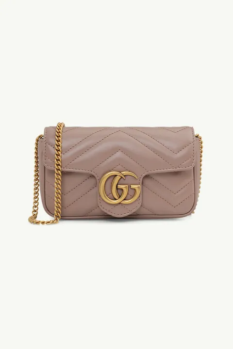 GUCCI Super Mini GG Marmont Shoulder Bag in Nude GHW