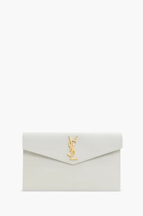 SAINT LAURENT Uptown Pouch in Blanc Vintage Grained Leather GHW