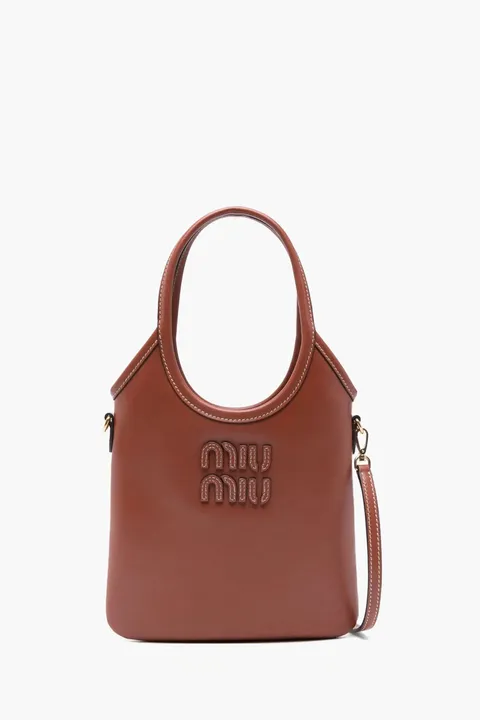 MIU MIU Mini IVY Handbag in Rust Calfskin Leather with Shoulder Strap
