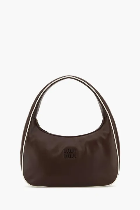 MIU MIU Wander Handbag in Briarwood/White Smooth Calfskin Leather