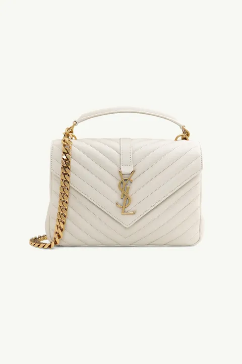 SAINT LAURENT Medium College Shoulder Bag in Blanc Vintage Quilted Leather GHW