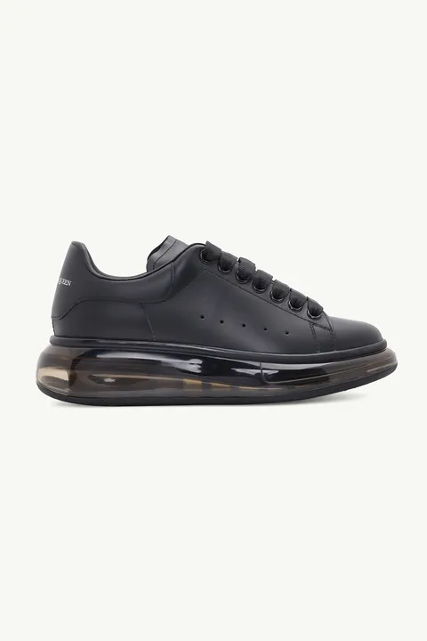 ALEXANDER MCQUEEN Women Transparent Oversized Lace-up Sneakers in All Black Smooth Leather