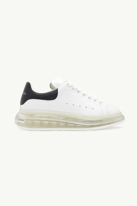 ALEXANDER MCQUEEN Women Transparent Oversized Lace-up Sneakers in White/Black Smooth Leather