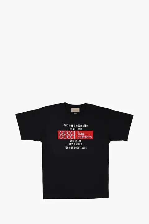 GUCCI Men Jersey Cotton T-Shirt in Black with 'YOU GOT GOOD TASTE' Print