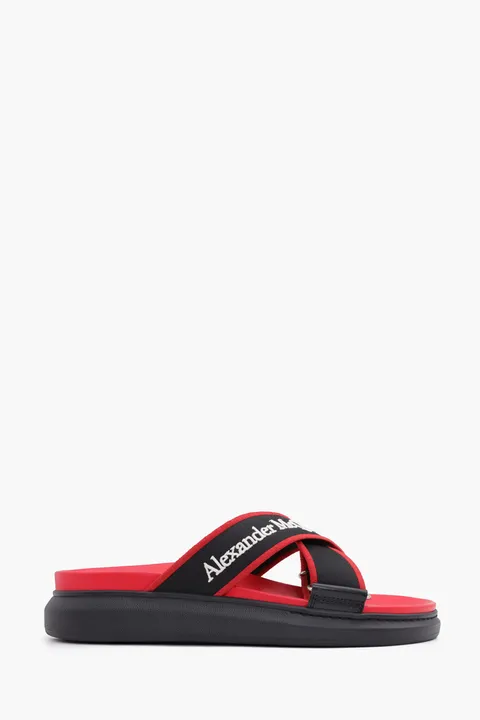 ALEXANDER MCQUEEN Men Oversized Hybrid Slide in Black/Red Calf Leather