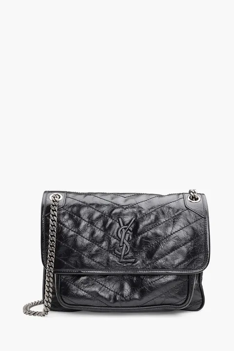 SAINT LAURENT Medium Monogramme Niki Shoulder Bag in Black Grained RHW