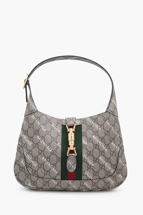 GUCCI Small GG Supreme The Hacker Project Jackie 1961 Shoulder Bag in Beige/Ebony with Green/Red Web