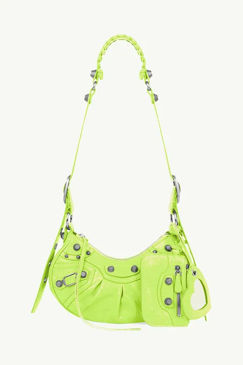 BALENCIAGA Le Cagole XS Shoulder Bag in Neon Yellow Arena Lambskin SHW