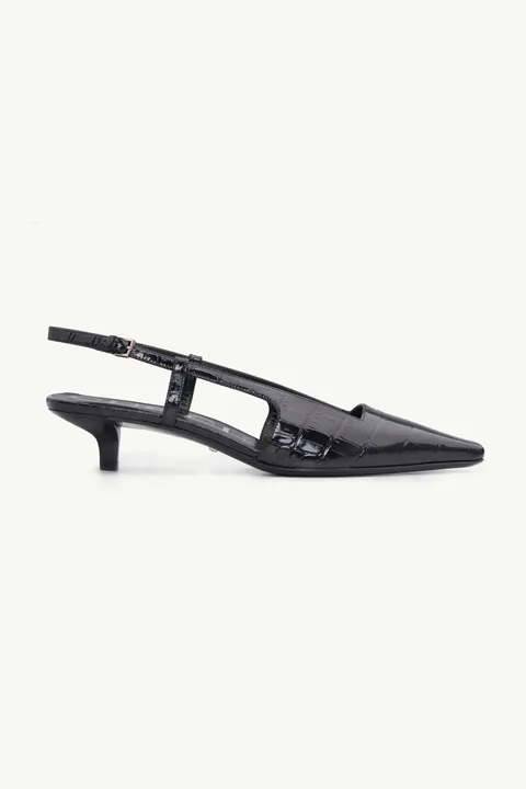 GUCCI Women Aria Low-Heel Slingback Pumps 35mm in Black Crocodile Print Leather