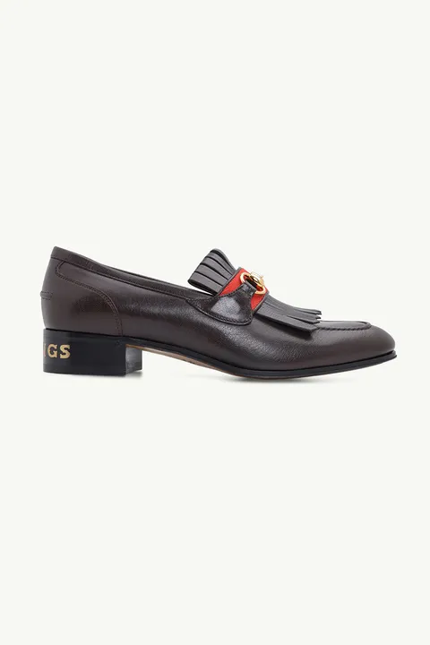 GUCCI Men Horsebit Fringe Loafer 35mm in Black with 'Palm Springs' on Back