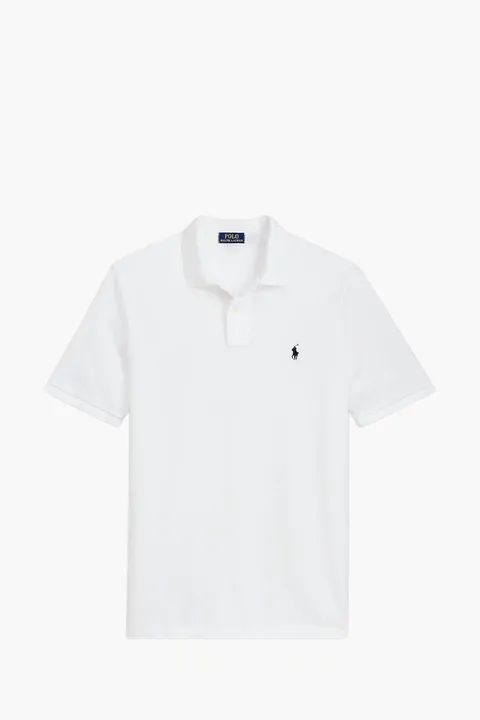 POLO RALPH LAUREN Men Embroidered Logo Slim Fit Polo Shirt in White Pique Cotton