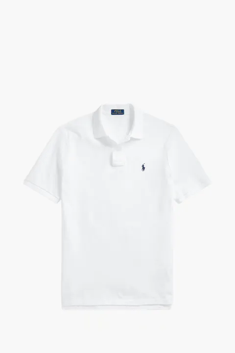 POLO RALPH LAUREN Men The Iconic Mesh Classic Fit Polo Shirt in White/Navy Cotton