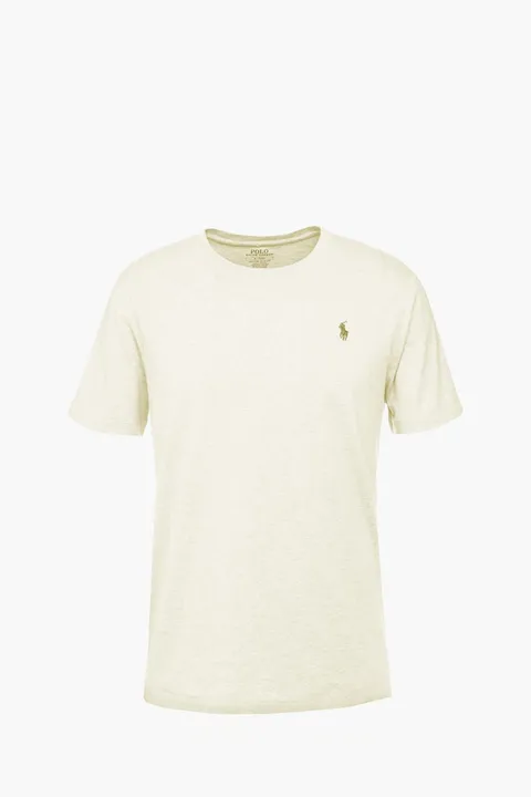 POLO RALPH LAUREN Men Logo Slim Fit T-Shirt in Parchment Cream Cotton Jersey