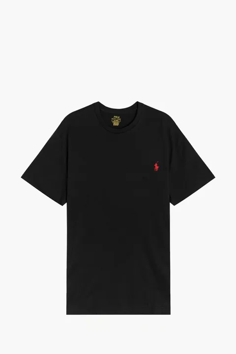 POLO RALPH LAUREN Men Logo Crewneck T-Shirt in RL Black/Red Jersey Cotton