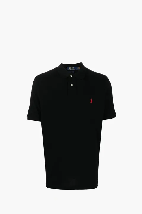 POLO RALPH LAUREN Men The Iconic Mesh Classic Fit Polo Shirt in Black/Red Cotton