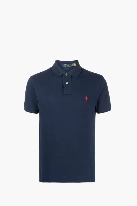 POLO RALPH LAUREN Men The Iconic Mesh Polo Shirt in New Port Navy/Red Cotton