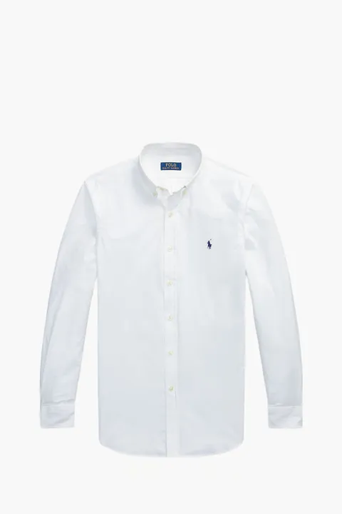 POLO RALPH LAUREN Men Logo Stretch Poplin Shirt in White Cotton