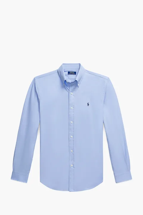 POLO RALPH LAUREN Men Custom Fit Stretch Poplin Shirt in Blue End On End Cotton