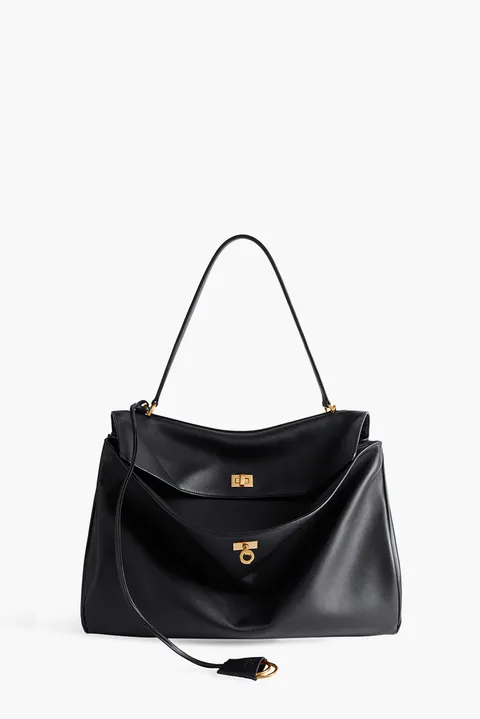 BALENCIAGA Large Rodeo Handbag in Black Smooth Calfskin